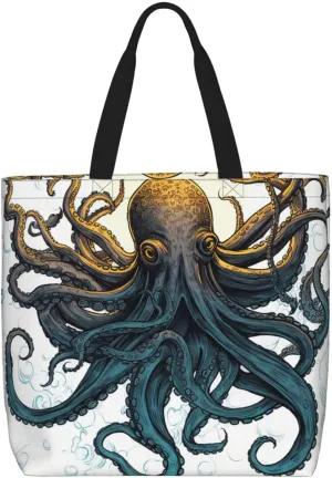 Sun Ocean Octopus Tote Bag for Women Hobo Handbags with Zipper Large Shoulder Bag Shopping Bags Travel Purse