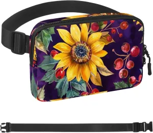 Sunflowers Lingonberries Printing Fanny Packs for Women Men, Crossbody Belt Bag with Zipper Pockets,Waterproof Waist Packs with Adjustable Strap for Workout Running Traveling Hiking