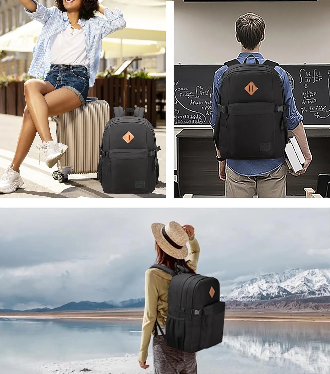 SUPACOOL Black Backpack For School, Bookbag for Boys, Girls and Kids, Boys backpacks, Laptop Compartment,Travel Backpack for Men and Women(Black)