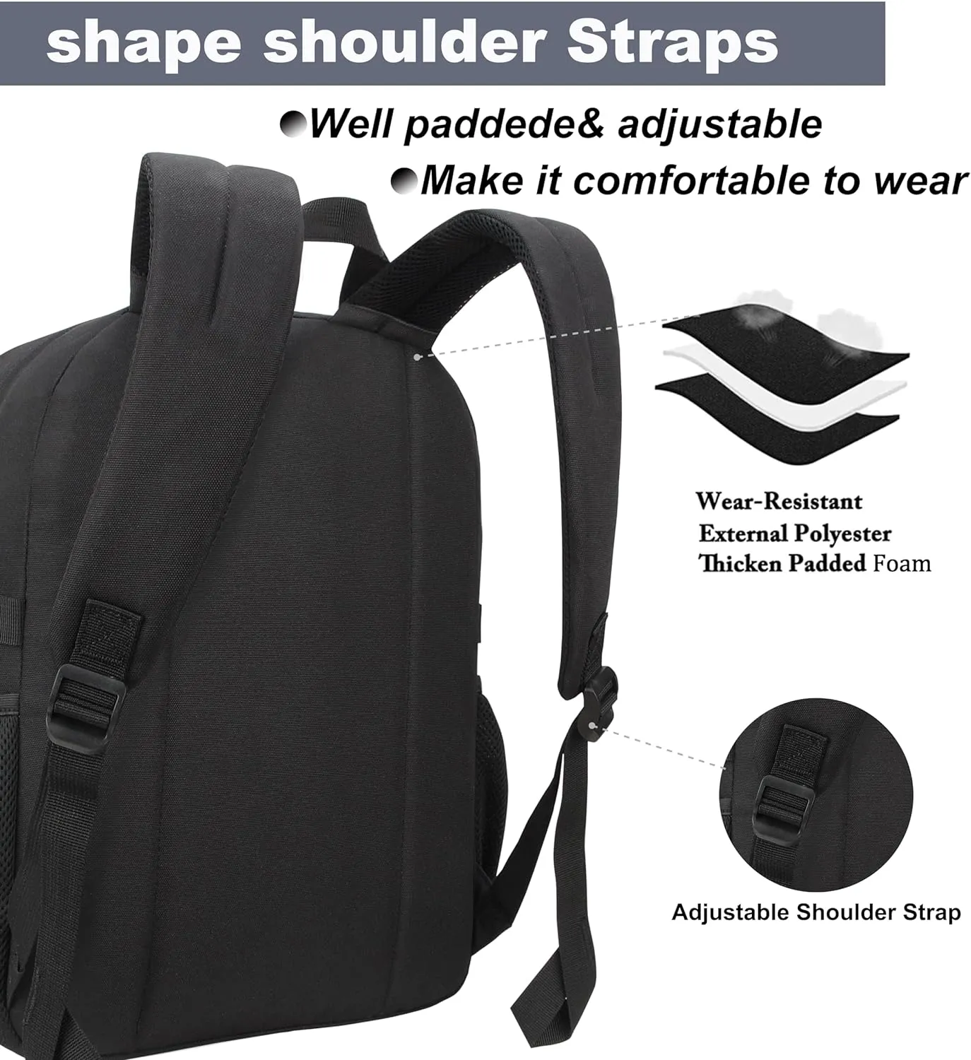 SUPACOOL Black Backpack For School, Bookbag for Boys, Girls and Kids, Boys backpacks, Laptop Compartment,Travel Backpack for Men and Women(Black)
