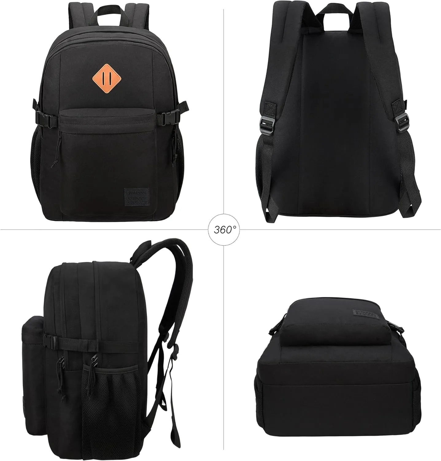 SUPACOOL Black Backpack For School, Bookbag for Boys, Girls and Kids, Boys backpacks, Laptop Compartment,Travel Backpack for Men and Women(Black)