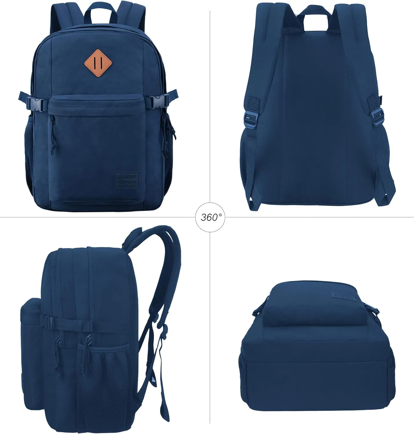SUPACOOL Casual Backpack For School, Classical Travel Backpack for Men and Women, Bookbag for Boys, Girls and Kids, Laptop Compartment(Blue)