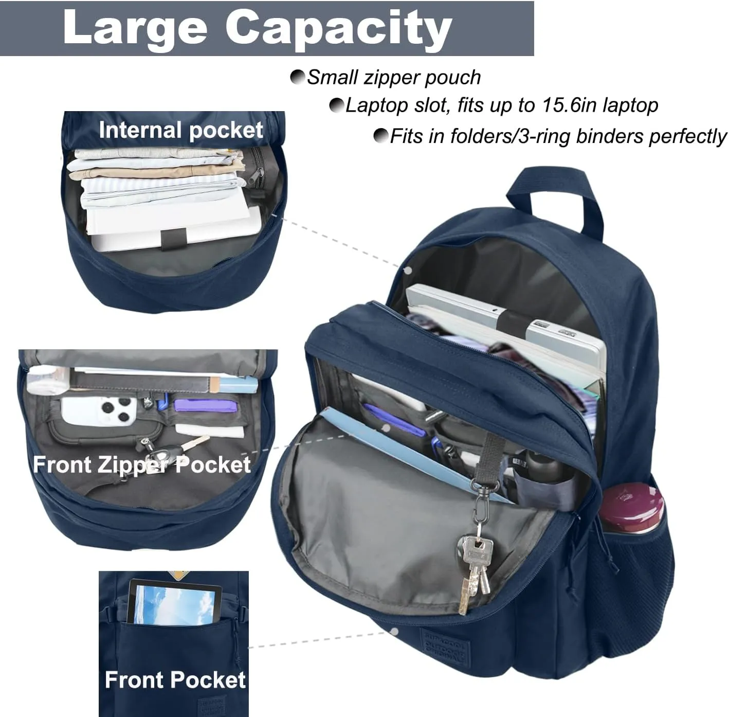 SUPACOOL Casual Backpack For School, Classical Travel Backpack for Men and Women, Bookbag for Boys, Girls and Kids, Laptop Compartment(Blue)