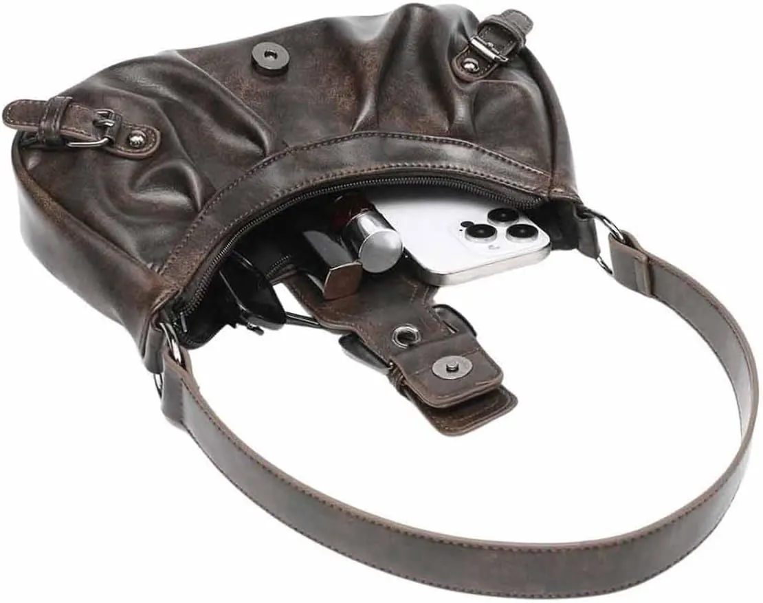 SweatyRocks Women's PU Leather Top Handle Y2k Shoulder Handbags Retro Classic Medium Clutch Purses