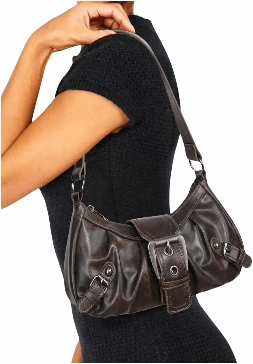 SweatyRocks Women's PU Leather Top Handle Y2k Shoulder Handbags Retro Classic Medium Clutch Purses