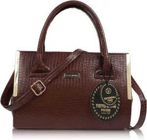 Synthetic Leather Classic Trendy Travel Satchel Shoulder Hobo Crossbody Women Handbag, Brown, M