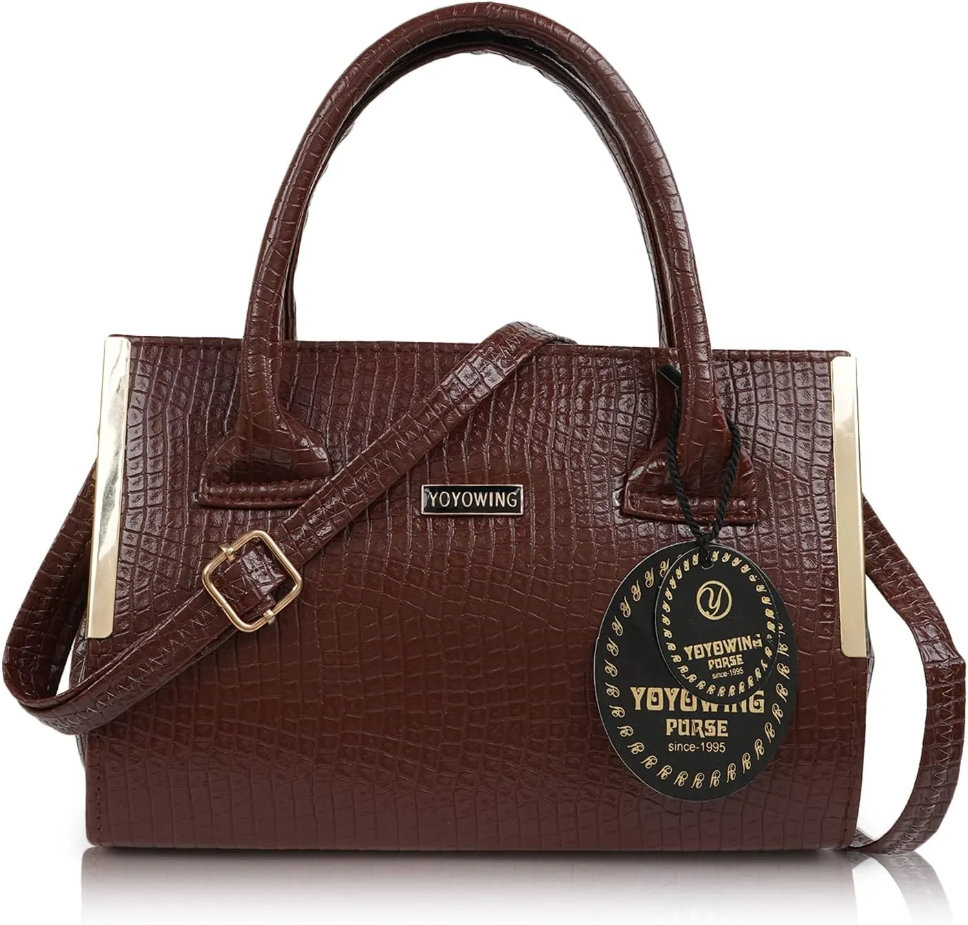 Synthetic Leather Classic Trendy Travel Satchel Shoulder Hobo Crossbody Women Handbag, Brown, M