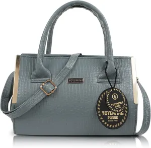 Synthetic Leather Classic Trendy Travel Satchel Shoulder Hobo Crossbody Women Handbag, Grey, M
