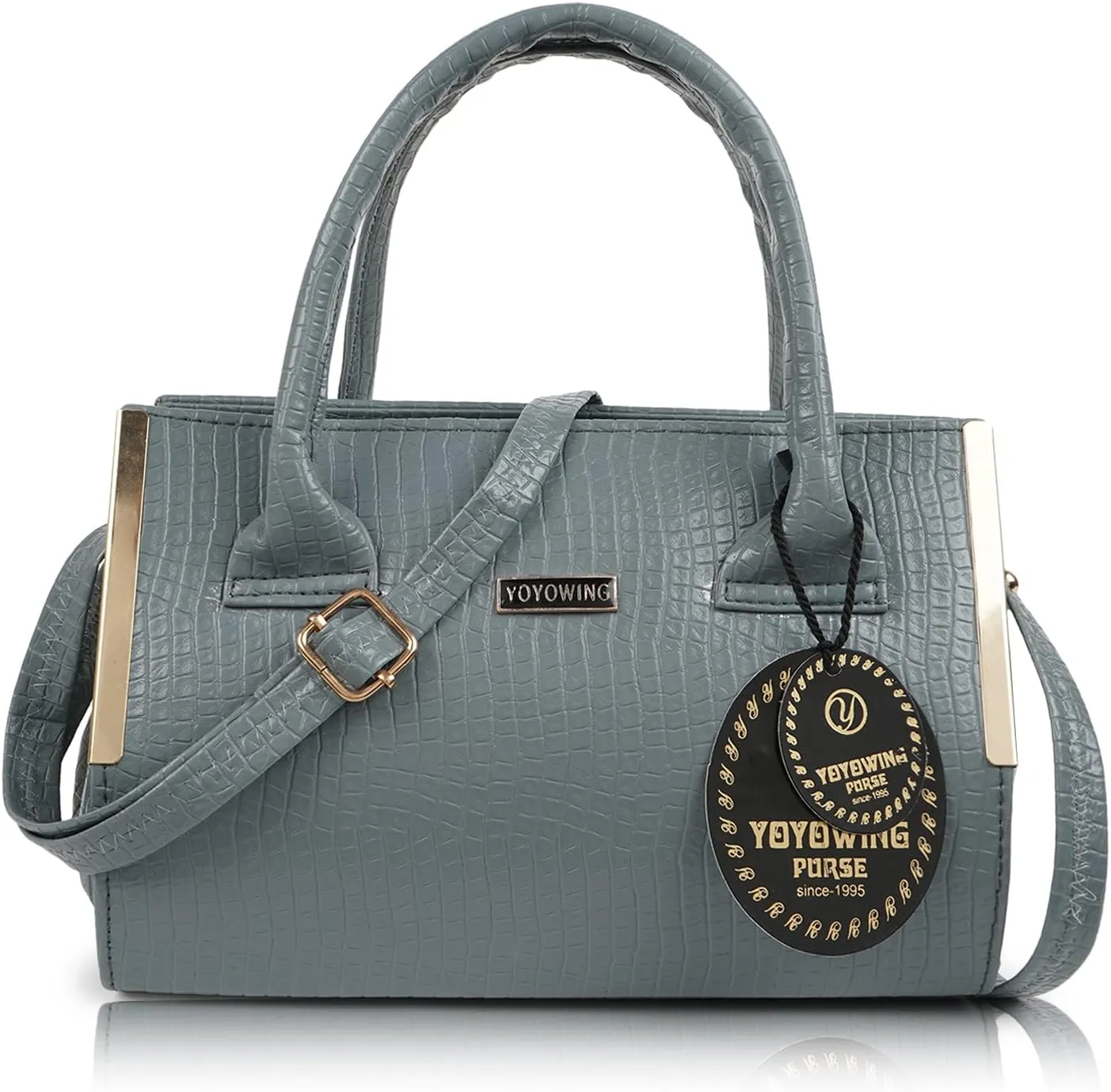 Synthetic Leather Classic Trendy Travel Satchel Shoulder Hobo Crossbody Women Handbag, Grey, M