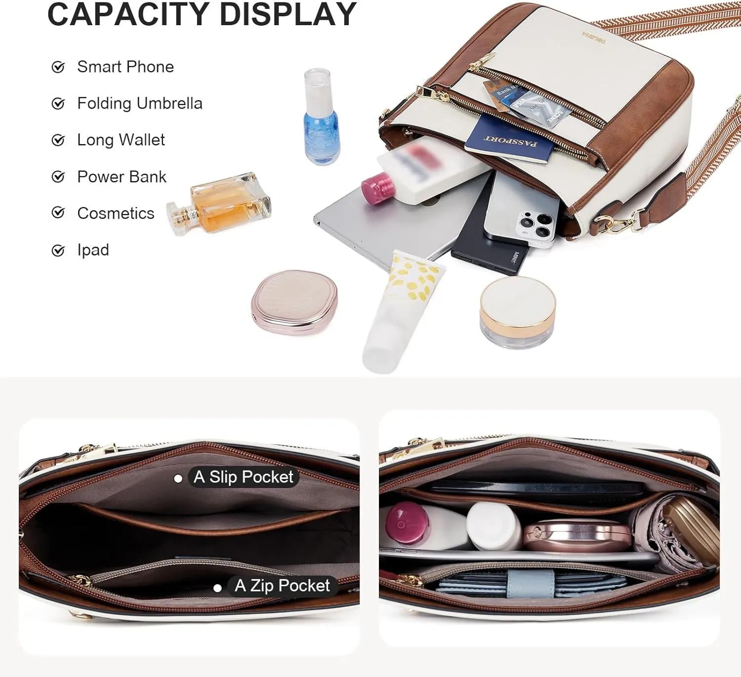 Telena Vegan Leather Crossbody Bags for Women Travel Shoulder Hobo Bag Bucket Large Purse Straps Replacement