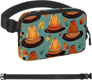 Thanksgiving Hat C Fanny Packs for Women Men, Crossbody Belt Bag with Zipper Pockets,Waterproof Waist Packs with Adjustable Strap for Workout Running Traveling Hiking