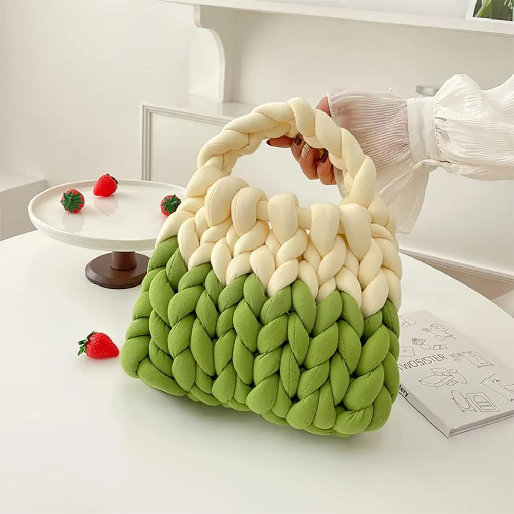 Thick Cotton Wool Woven Handbag, Handmade Coarse Wool Knitted Bucket Bag, Diy Cool Purse,Casual Soft Shoulder