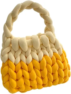 Thick Cotton Wool Woven Handbag, Handmade Coarse Wool Knitted Bucket Bag, Diy Cool Purse,Casual Soft Shoulder