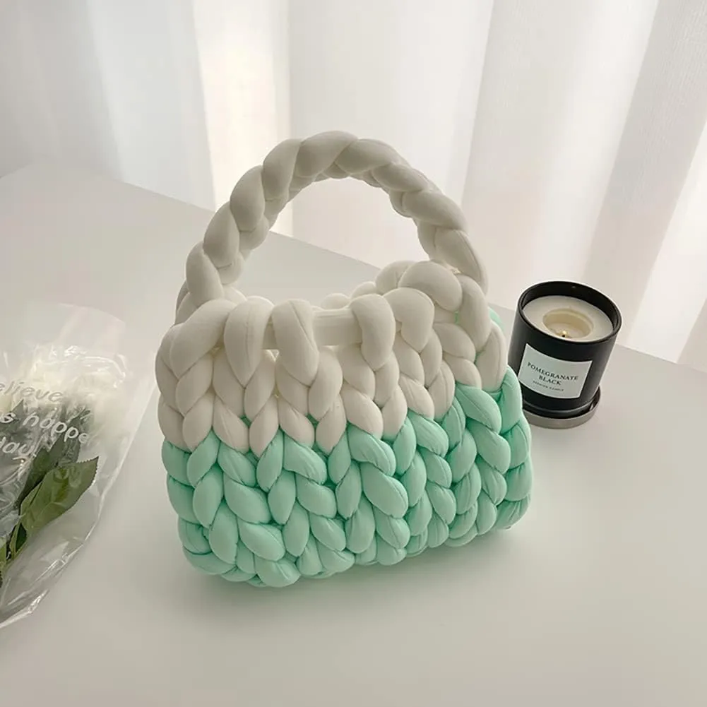 Thick Cotton Wool Woven Handbag, Handmade Coarse Wool Knitted Bucket Bag, Diy Cool Purse,Casual Soft Shoulder