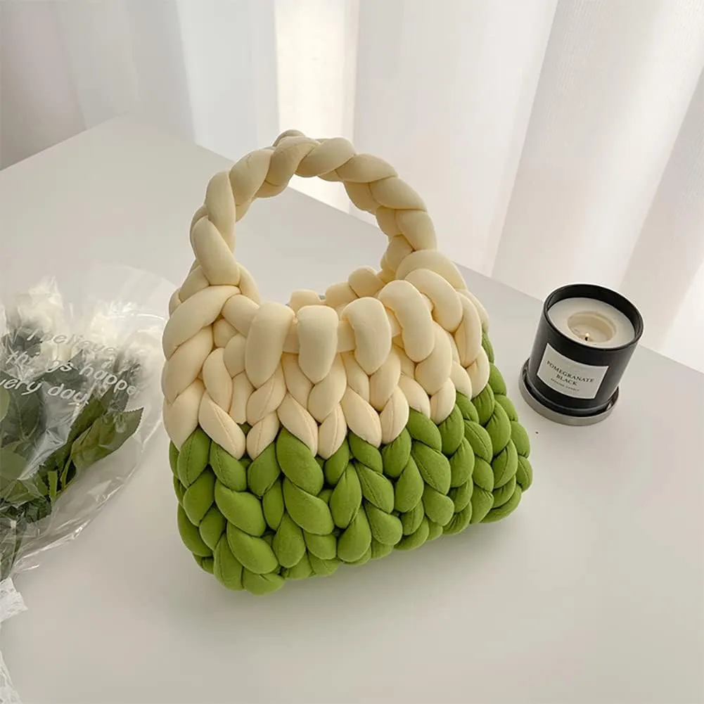 Thick Cotton Wool Woven Handbag, Handmade Coarse Wool Knitted Bucket Bag, Diy Cool Purse,Casual Soft Shoulder