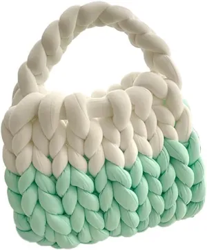 Thick Cotton Wool Woven Handbag, Handmade Coarse Wool Knitted Bucket Bag, Diy Cool Purse,Casual Soft Shoulder