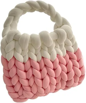 Thick Cotton Wool Woven Handbag, Handmade Coarse Wool Knitted Bucket Bag, Diy Cool Purse,Casual Soft Shoulder