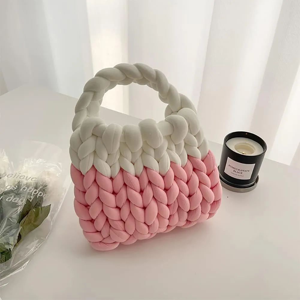 Thick Cotton Wool Woven Handbag, Handmade Coarse Wool Knitted Bucket Bag, Diy Cool Purse,Casual Soft Shoulder