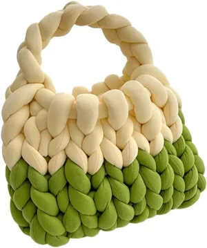 Thick Cotton Wool Woven Handbag, Handmade Coarse Wool Knitted Bucket Bag, Diy Cool Purse,Casual Soft Shoulder