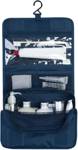 Toiletry Bags, Hanging Toiletry Bag Cosmetic Bag Foldable Makeup Bag with Hook and Tote Navy Blue 24x18.5x9.5cm for Travel