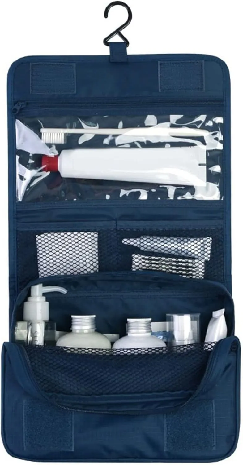 Toiletry Bags, Hanging Toiletry Bag Cosmetic Bag Foldable Makeup Bag with Hook and Tote Navy Blue 24x18.5x9.5cm for Travel