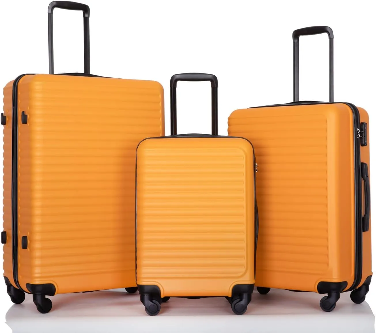 Travel Light and Secure with 3 Piece Luggage Set, Lightweight ABS Material, Spinner Wheels, Orange