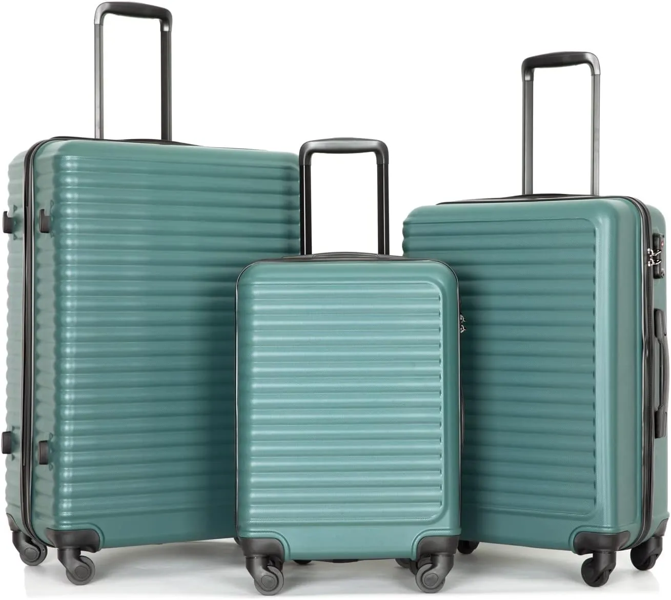 Travel with 3-Piece ABS Luggage Set, Lightweight and Secure with Spinner Wheels, Green