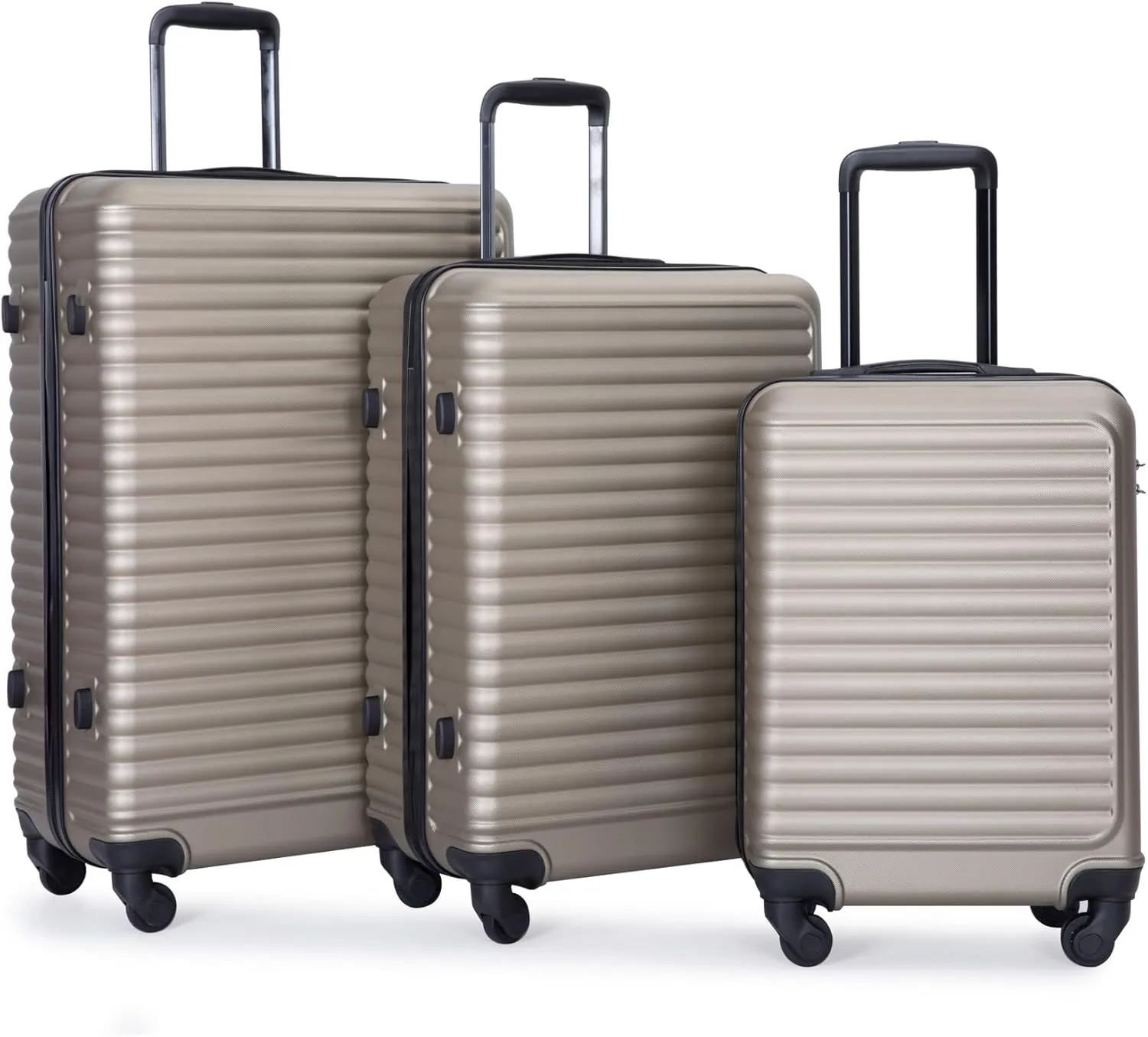 Travel with 3 Piece Luggage Set, Lightweight ABS, Secure Combination Lock, Spinner Wheels, Gold