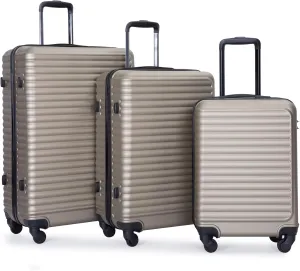 Travel with 3 Piece Luggage Set, Lightweight ABS, Secure Combination Lock, Spinner Wheels, Gold