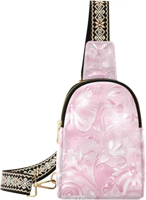 Trendy Elegant and Delicate Peach Butterfly fanny pack diaper anti-theft sling purse for women for hiking