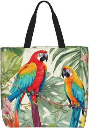 Tropical plants and parrots Tote Bag for Women Hobo Handbags with Zipper Large Shoulder Bag Shopping Bags Travel Purse