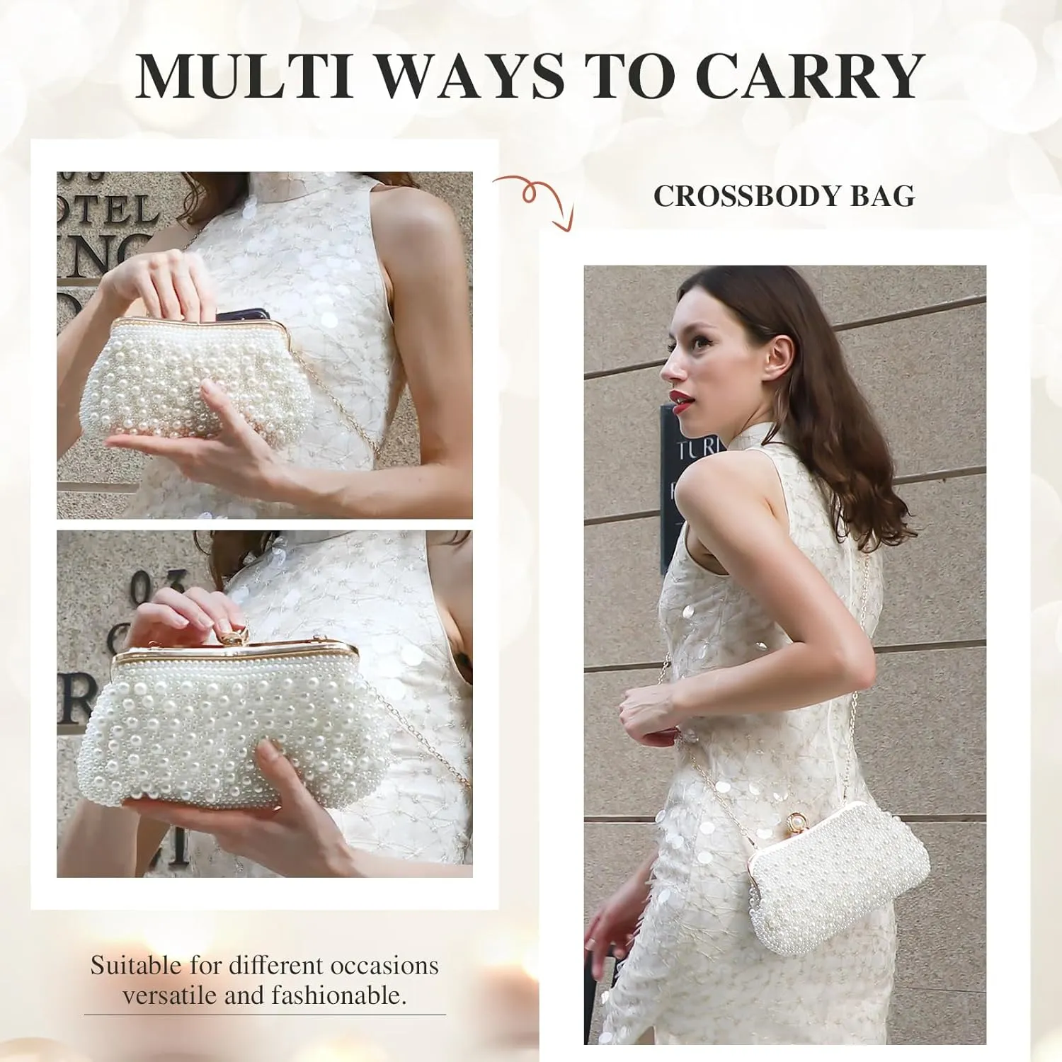 UBORSE 1920s Vintage Glamour Beaded Evening Clutch & Pearl Chain Wedding Bag