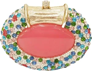 UMREN Women Crystal Oval Shell Evening Purse Bags Luxury Rhinestone Clutch Unique Gems Handbag Bridal Wedding Shoulder Bag