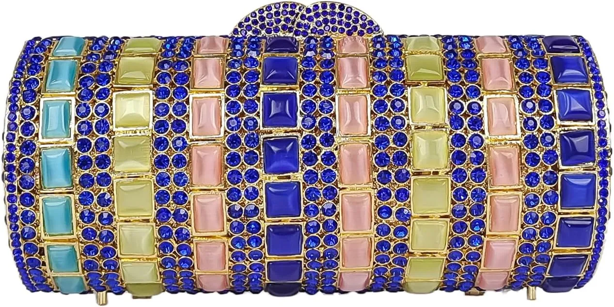 Unique Colorful Mica Chip Cylindrical Evening Bag Elegant Women Crystal Clutch Purse Wedding Party Bag