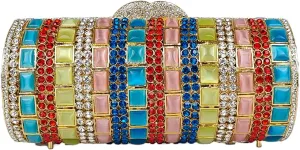Unique Colorful Mica Chip Cylindrical Evening Bag Elegant Women Crystal Clutch Purse Wedding Party Bag