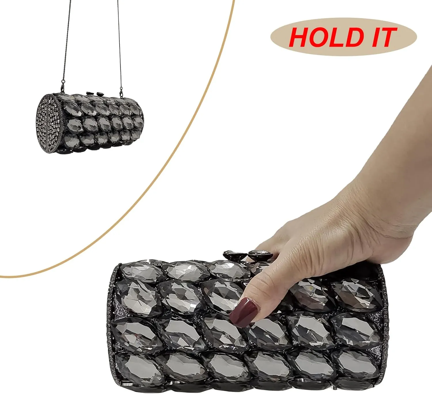 Unique Cylindrical Big Diamond Evening Bag Elegant Women Crystal Clutch Purse Dress Prom Wedding Party Bag