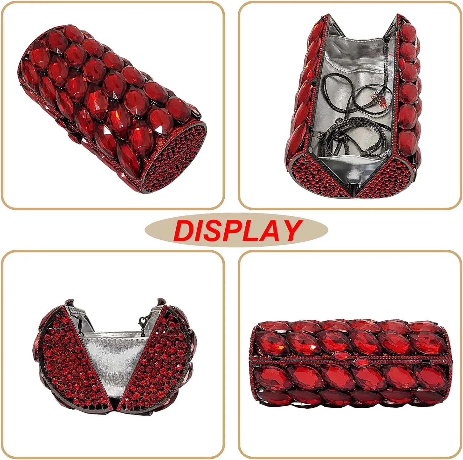Unique Cylindrical Big Diamond Evening Bag Elegant Women Crystal Clutch Purse Dress Prom Wedding Party Bag