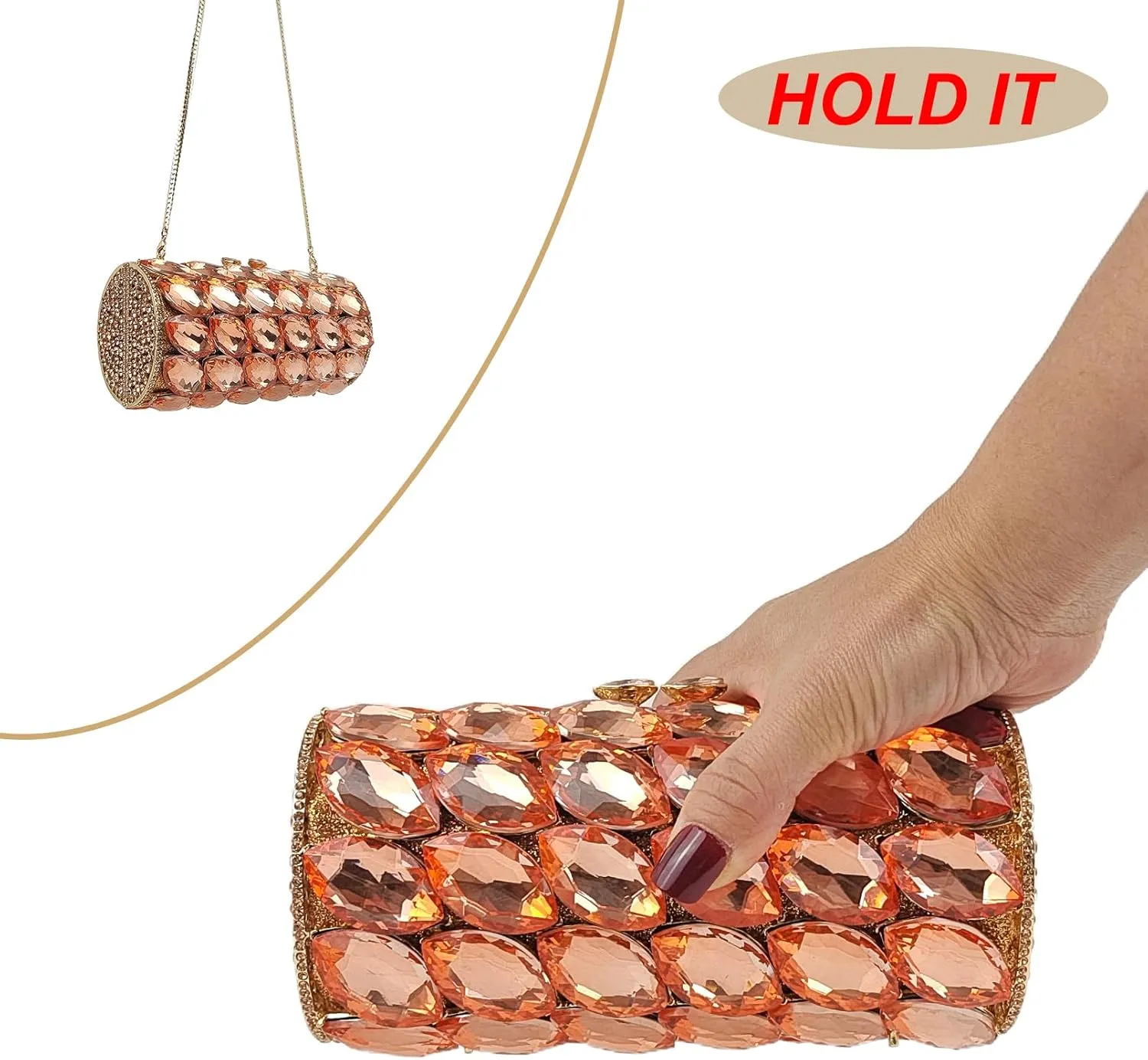 Unique Cylindrical Big Diamond Evening Bag Elegant Women Crystal Clutch Purse Dress Prom Wedding Party Bag