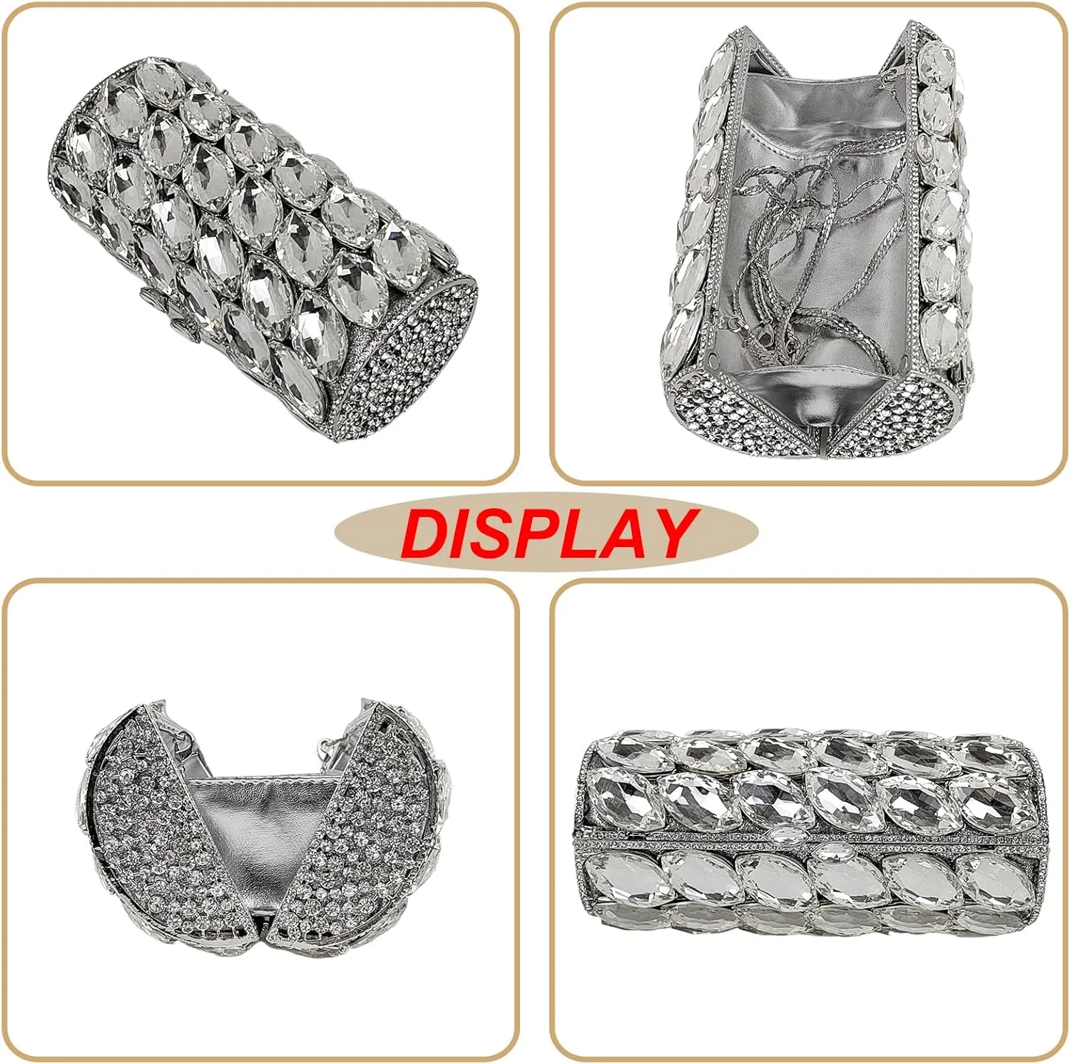 Unique Cylindrical Big Diamond Evening Bag Elegant Women Crystal Clutch Purse Dress Prom Wedding Party Bag