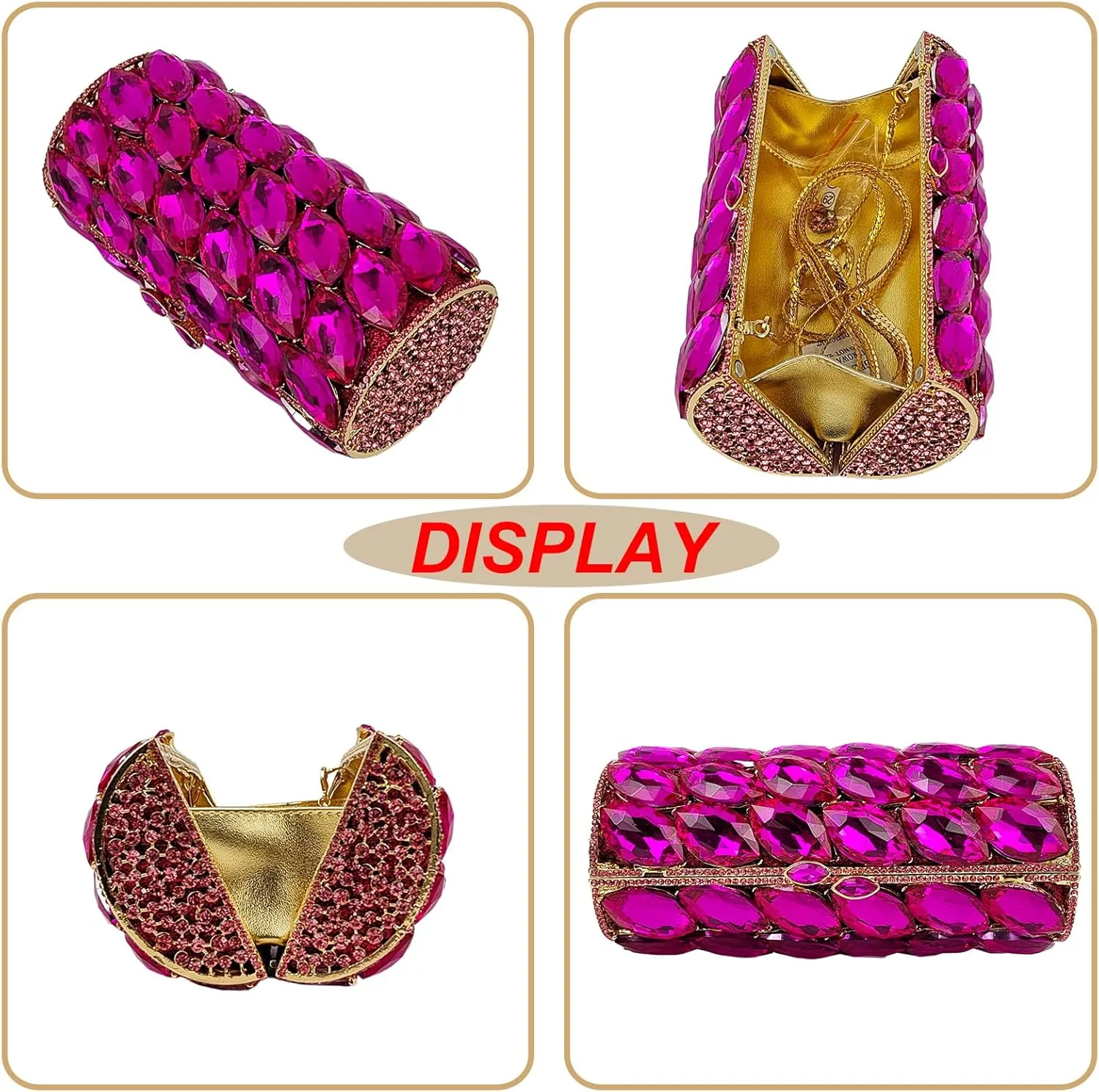 Unique Cylindrical Big Diamond Evening Bag Elegant Women Crystal Clutch Purse Dress Prom Wedding Party Bag
