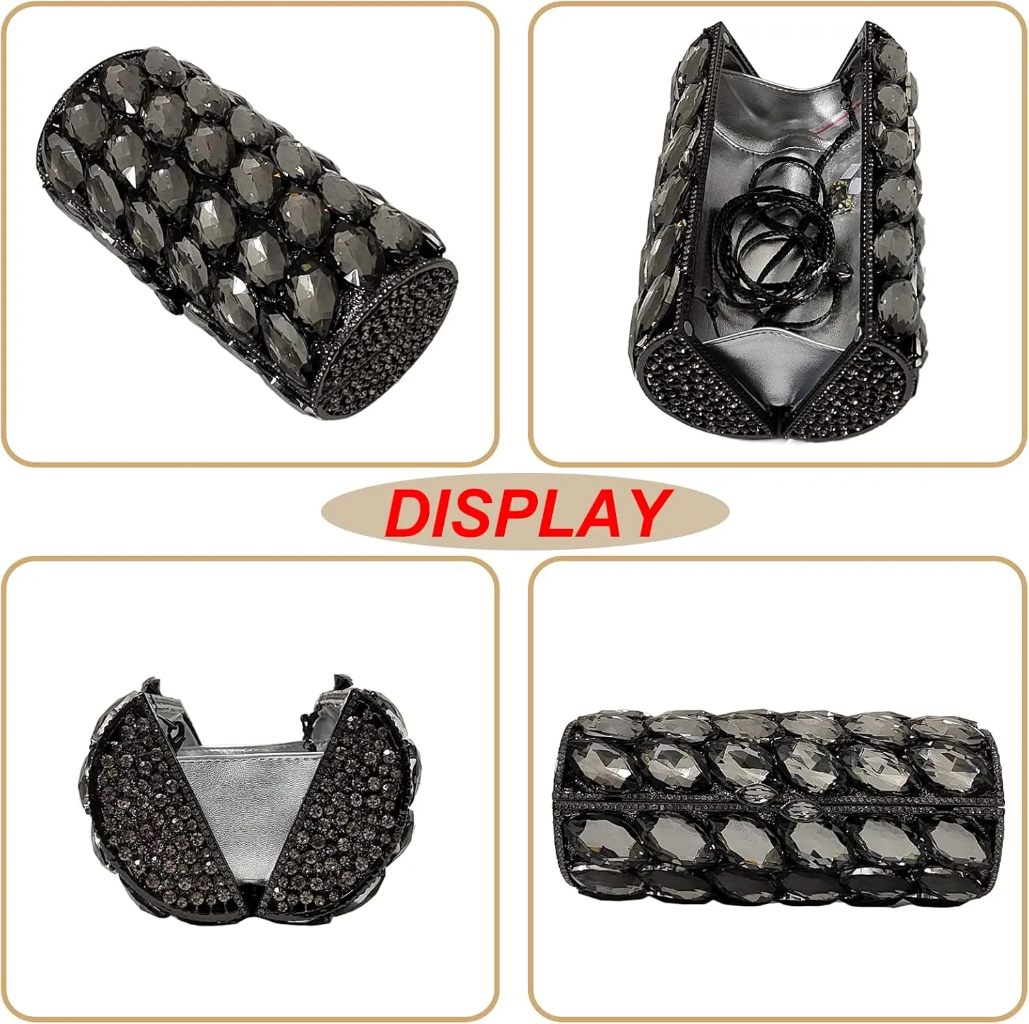 Unique Cylindrical Big Diamond Evening Bag Elegant Women Crystal Clutch Purse Dress Prom Wedding Party Bag