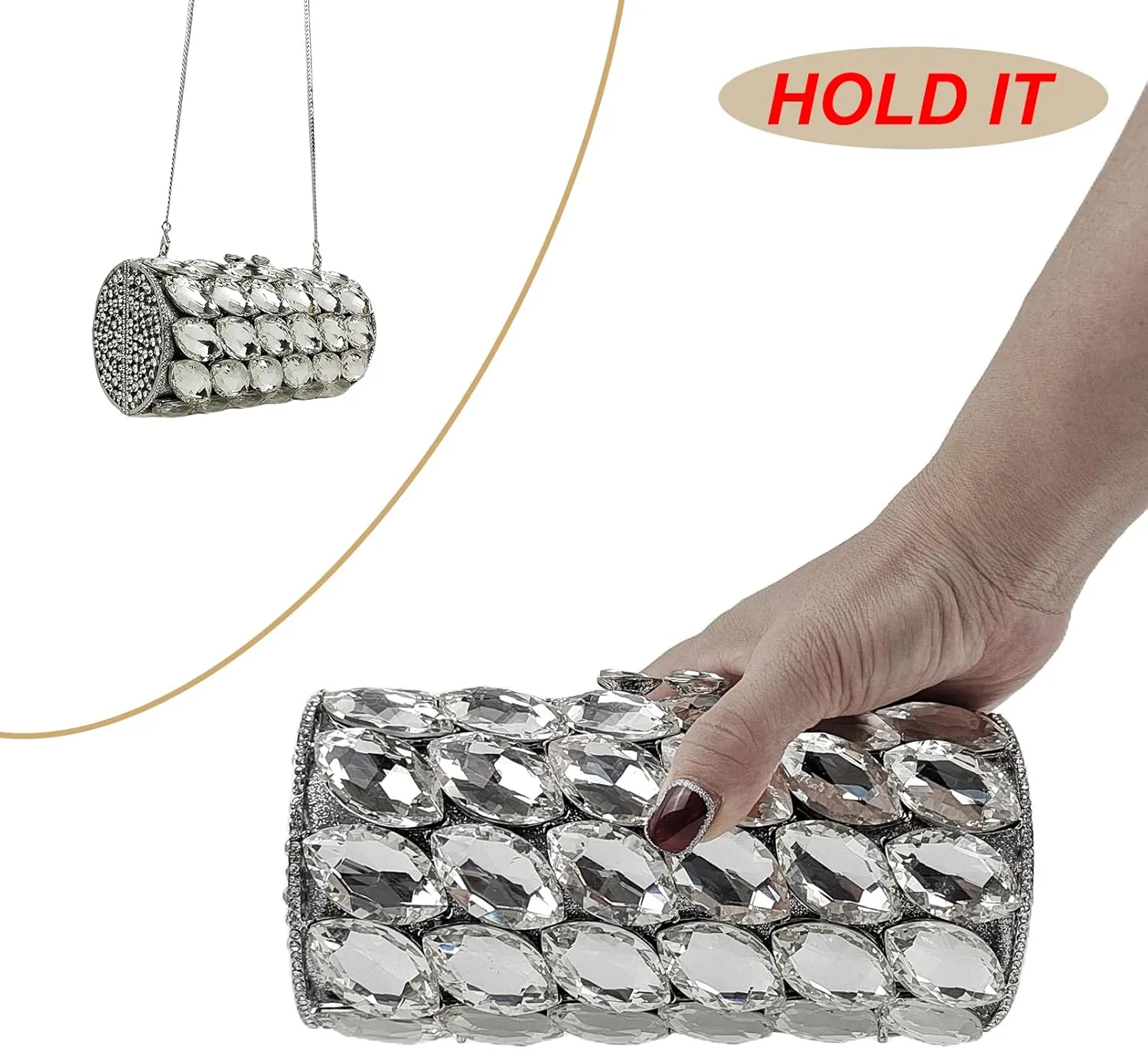 Unique Cylindrical Big Diamond Evening Bag Elegant Women Crystal Clutch Purse Dress Prom Wedding Party Bag