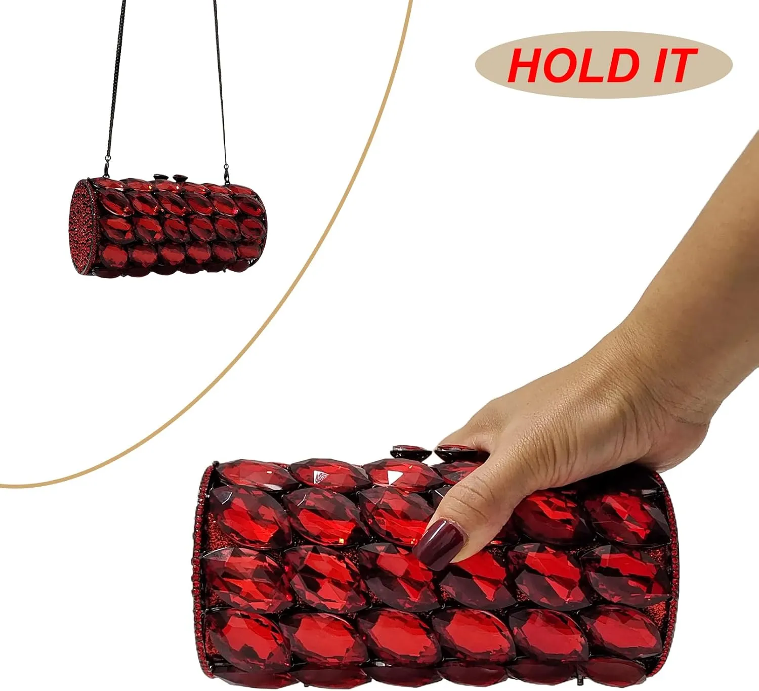 Unique Cylindrical Big Diamond Evening Bag Elegant Women Crystal Clutch Purse Dress Prom Wedding Party Bag