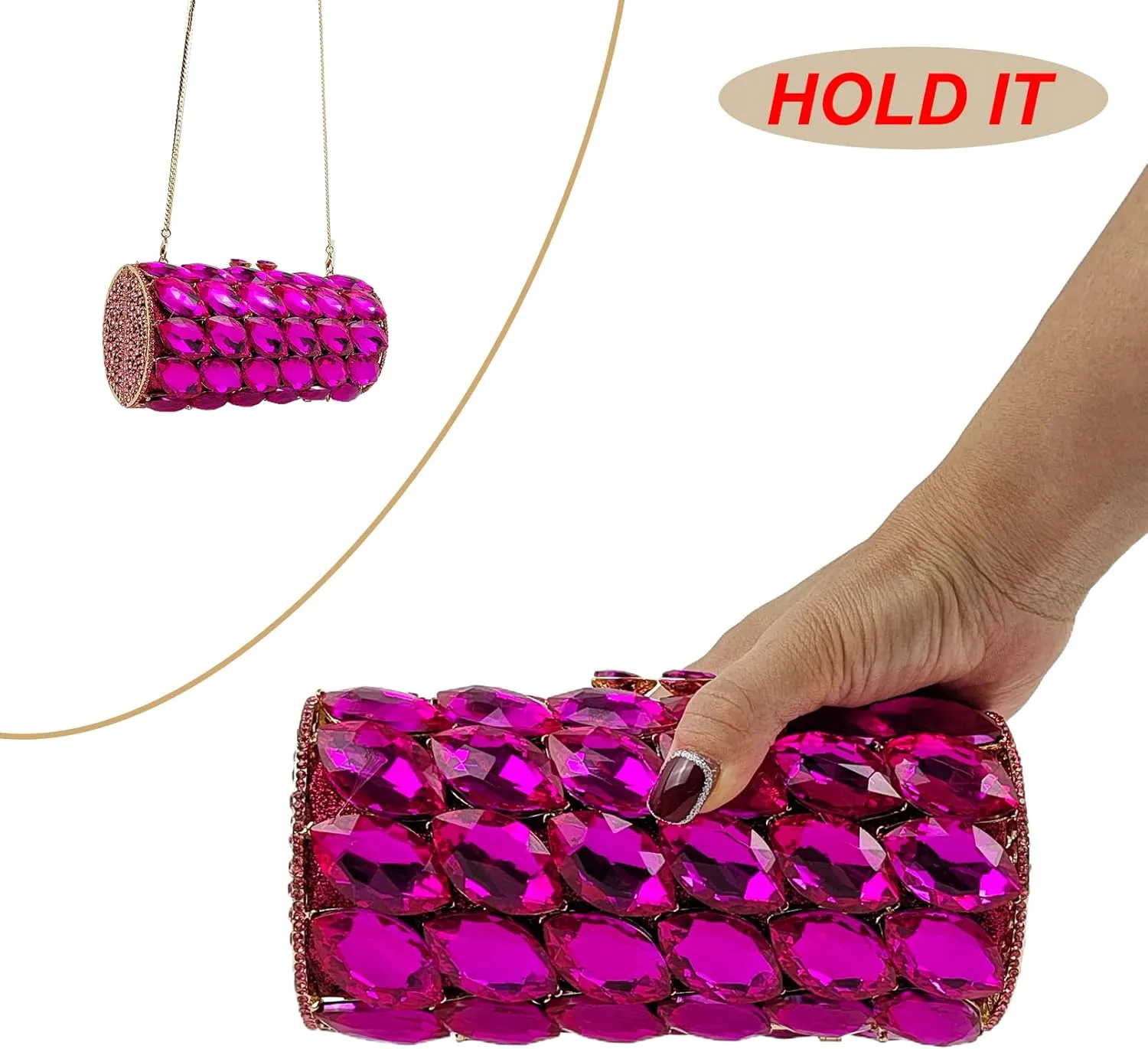 Unique Cylindrical Big Diamond Evening Bag Elegant Women Crystal Clutch Purse Dress Prom Wedding Party Bag
