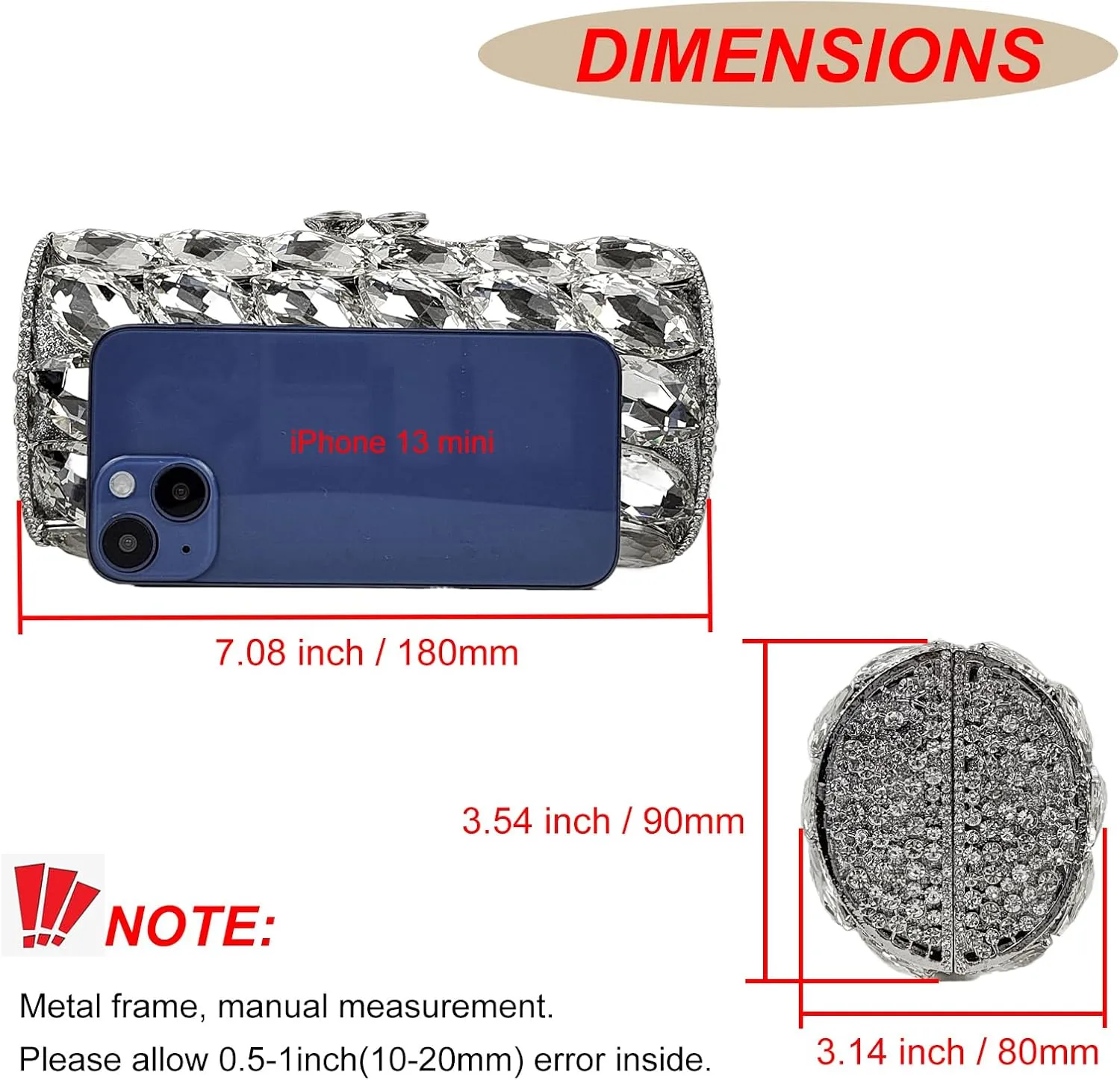 Unique Cylindrical Big Diamond Evening Bag Elegant Women Crystal Clutch Purse Dress Prom Wedding Party Bag