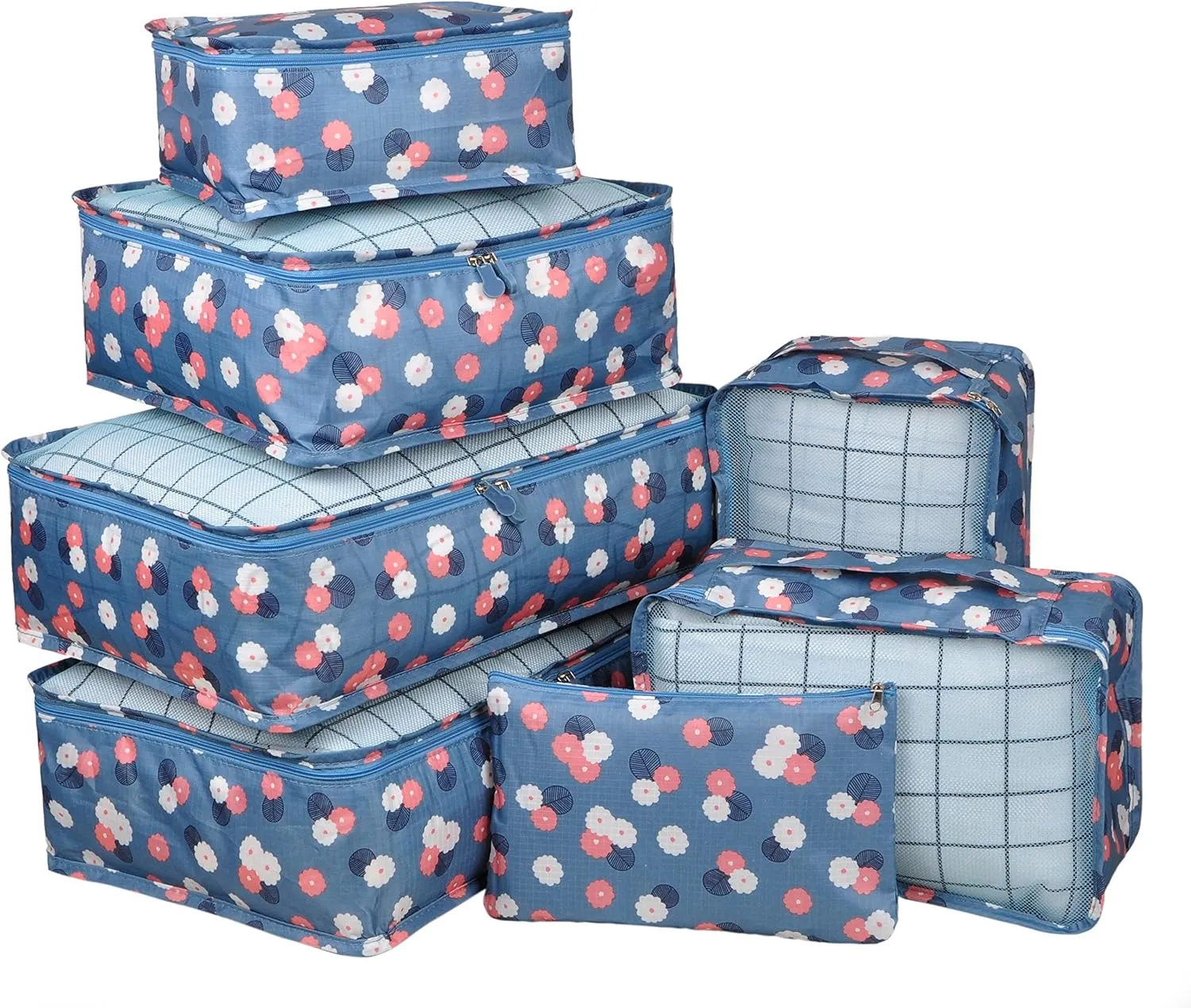 Vercord 7 Set Travel Packing Organizers Cubes Luggage Suitcase Organizer Bags Clothes Underwear Cube Shoe Pouch Pack Blue Flower