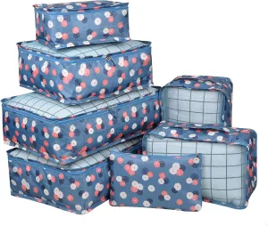 Vercord 7 Set Travel Packing Organizers Cubes Luggage Suitcase Organizer Bags Clothes Underwear Cube Shoe Pouch Pack Blue Flower