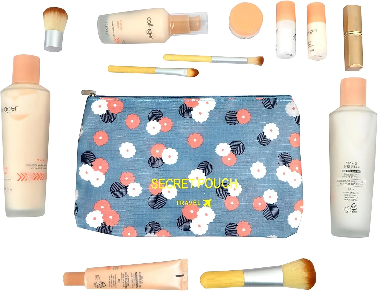 Vercord 7 Set Travel Packing Organizers Cubes Luggage Suitcase Organizer Bags Clothes Underwear Cube Shoe Pouch Pack Blue Flower