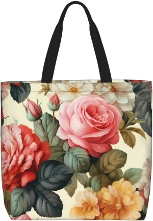 Vintage Floral Tote Bag for Women Hobo Handbags with Zipper Large Shoulder Bag Shopping Bags Travel Purse