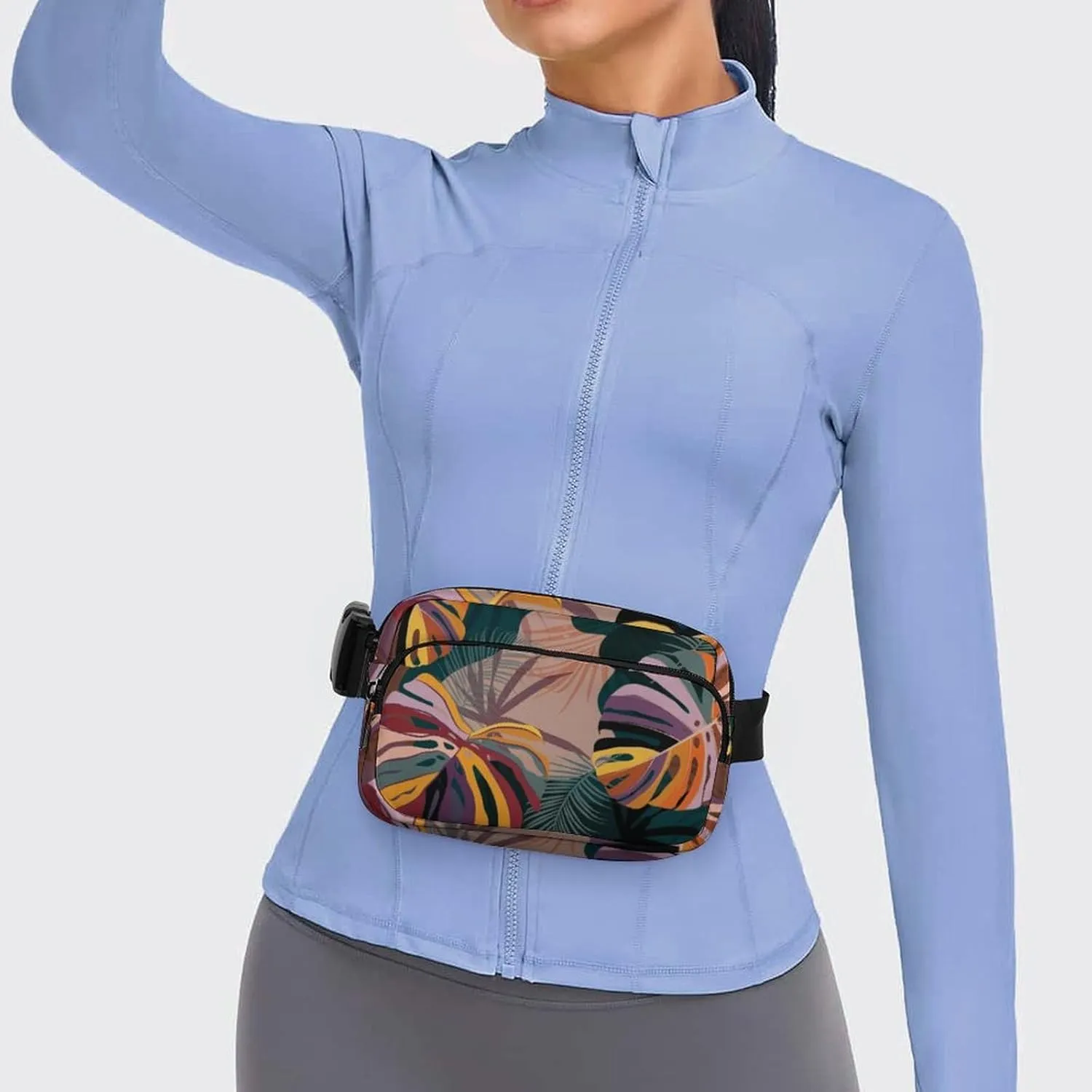 Vintage Tropical Palm Leaves Fanny Pack Belt Bag with Adjustable Strap Colourful Modern Waist Packs Small Pouch Crossbody Bags for Hiking Running Cycling Traveling